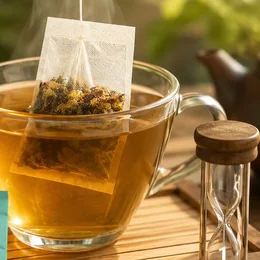Túi trà trong tách thuỷ tinh